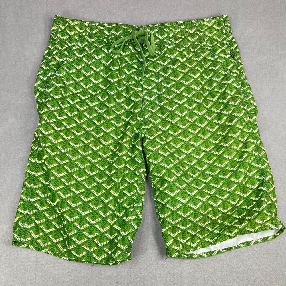 Crooks & Castles Shorts Mens XL 36-38 Green Chevron Summer Bottom Swimwear